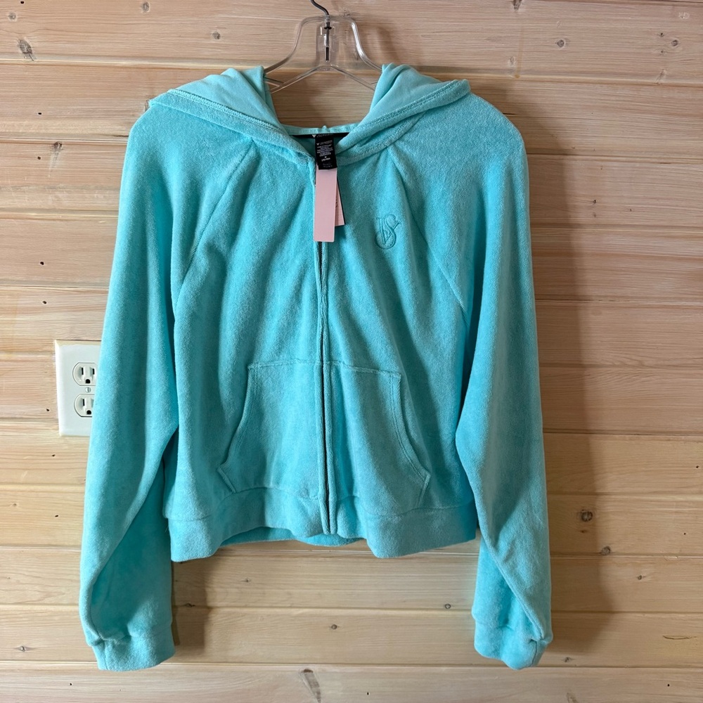 Victoria’s Secret On Point Terry Zip Hoodie – Aqua – Size M (NWT)